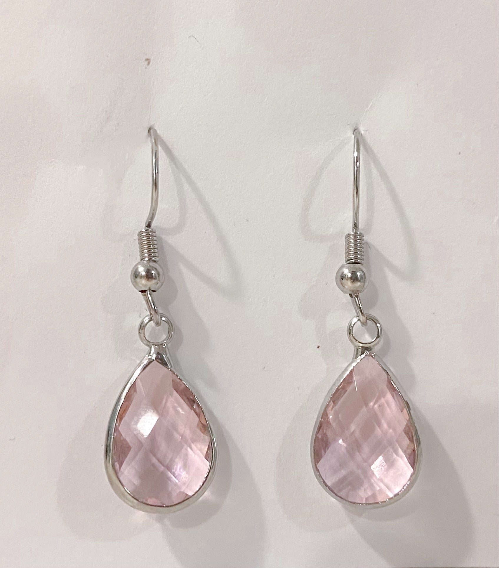 Handmade Natural Light Pink Crystal Earrings Made With Nickel-Free Sterling Silver