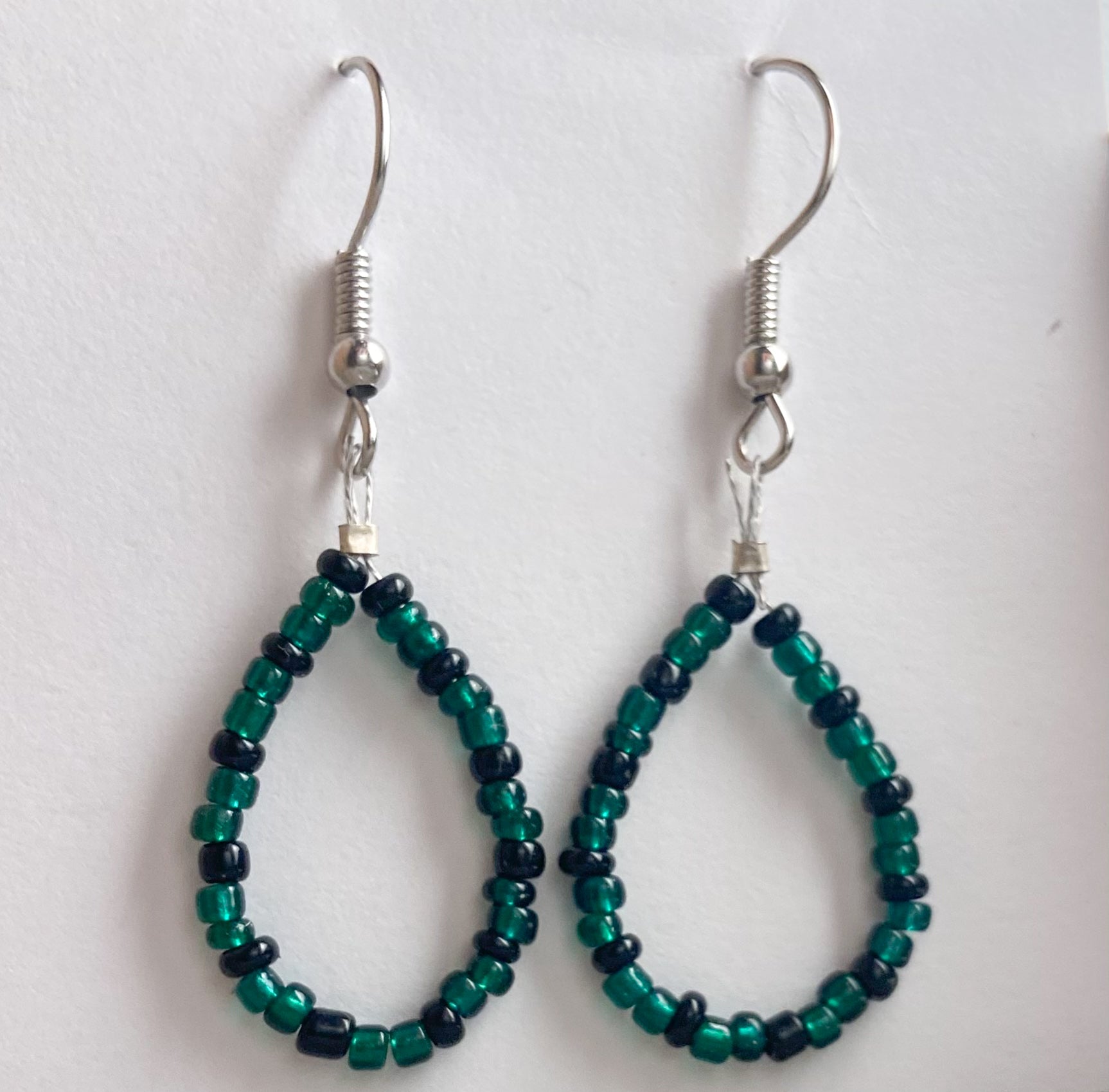 Handmade Dark Green and Black Glass Earrings Made With Nickel-Free Sterling Silver