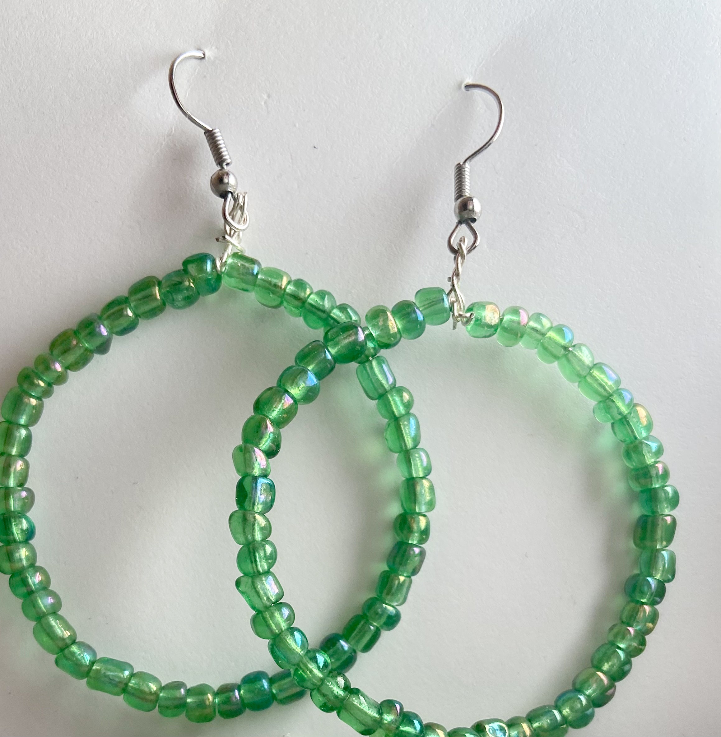 Handmade Natural Green Glass Earrings Made With Nickel-Free Sterling Silver