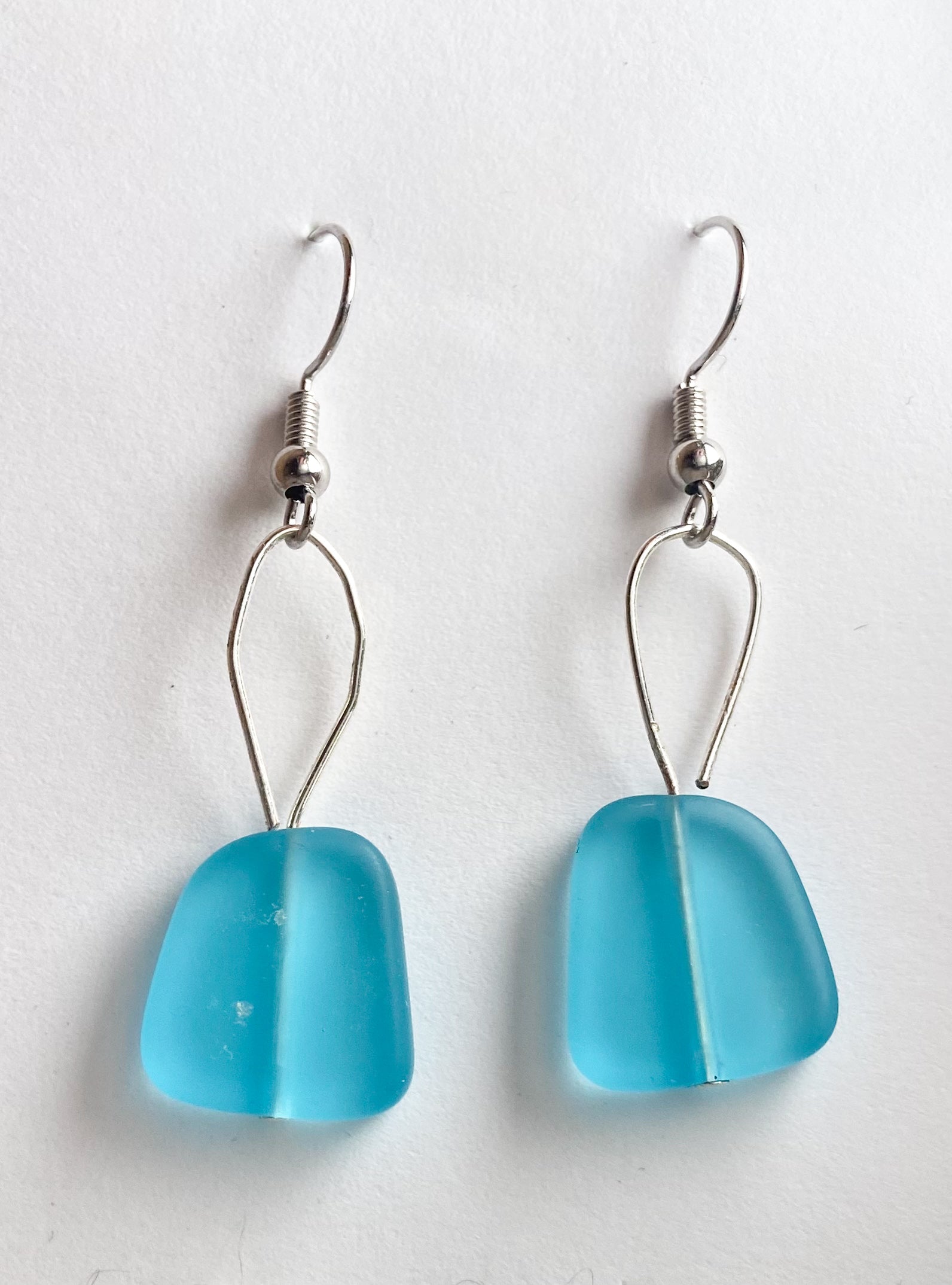 Handmade Blue Sea Glass Earrings Made With Nickel-Free Sterling Silver