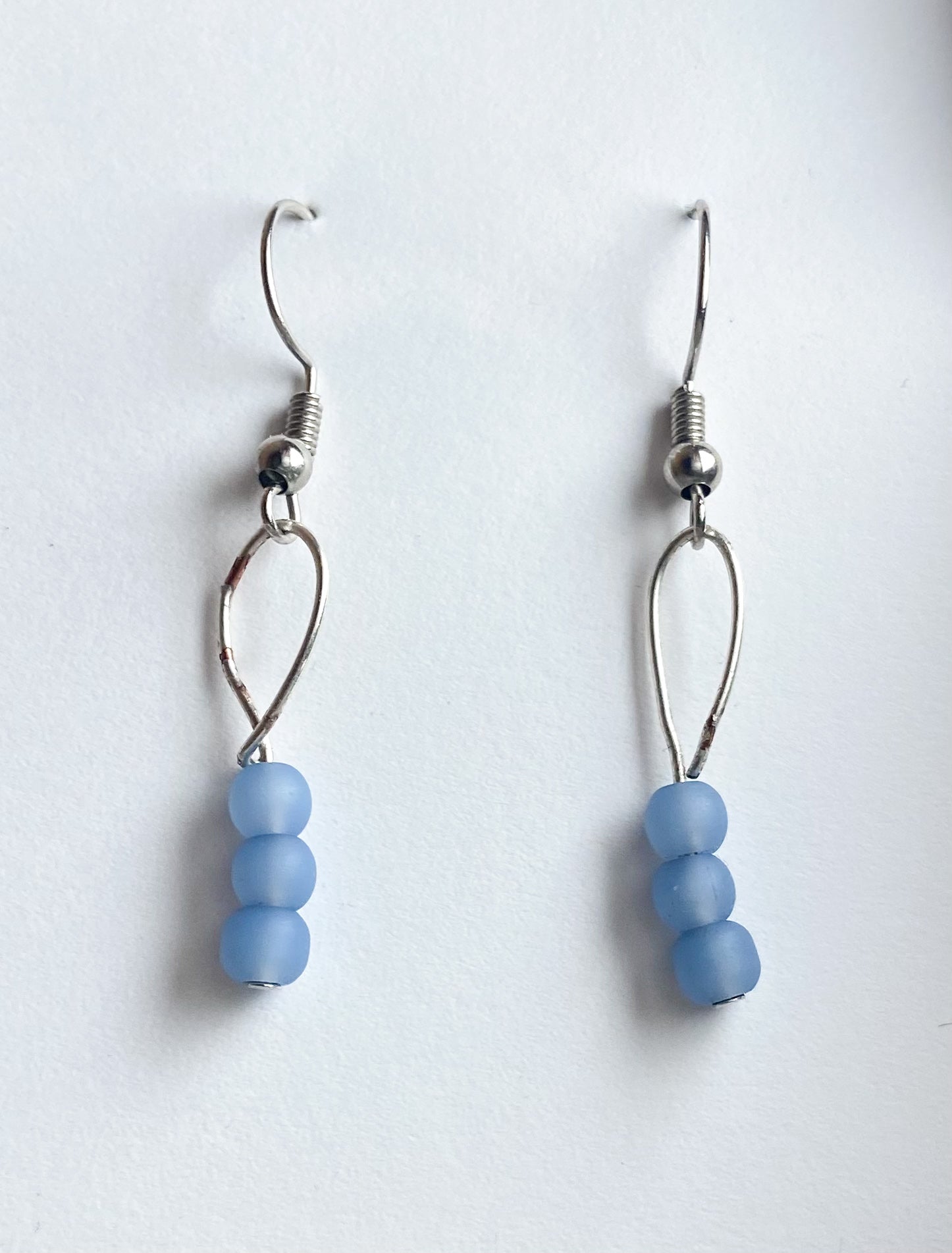 Handmade Natural Blue Glass Earrings With Genuine Nickel-Free Sterling Silver