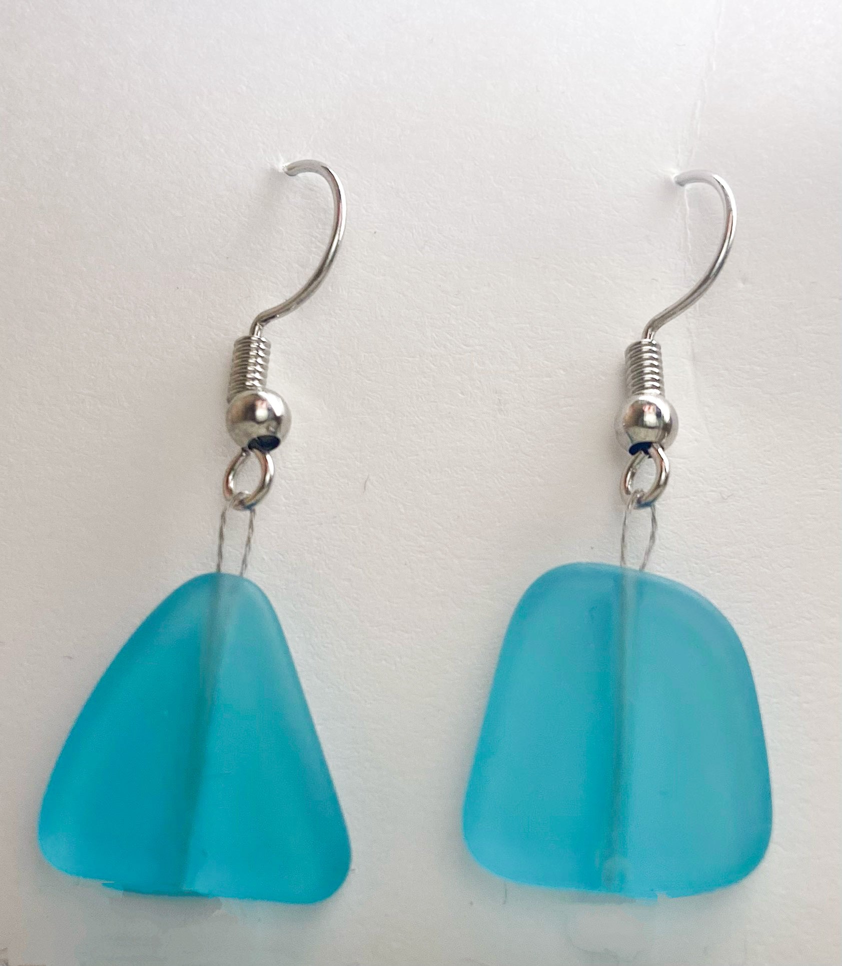 Handmade Natural Blue Sea Glass Earrings Made With Nickel-Free Sterling Silver
