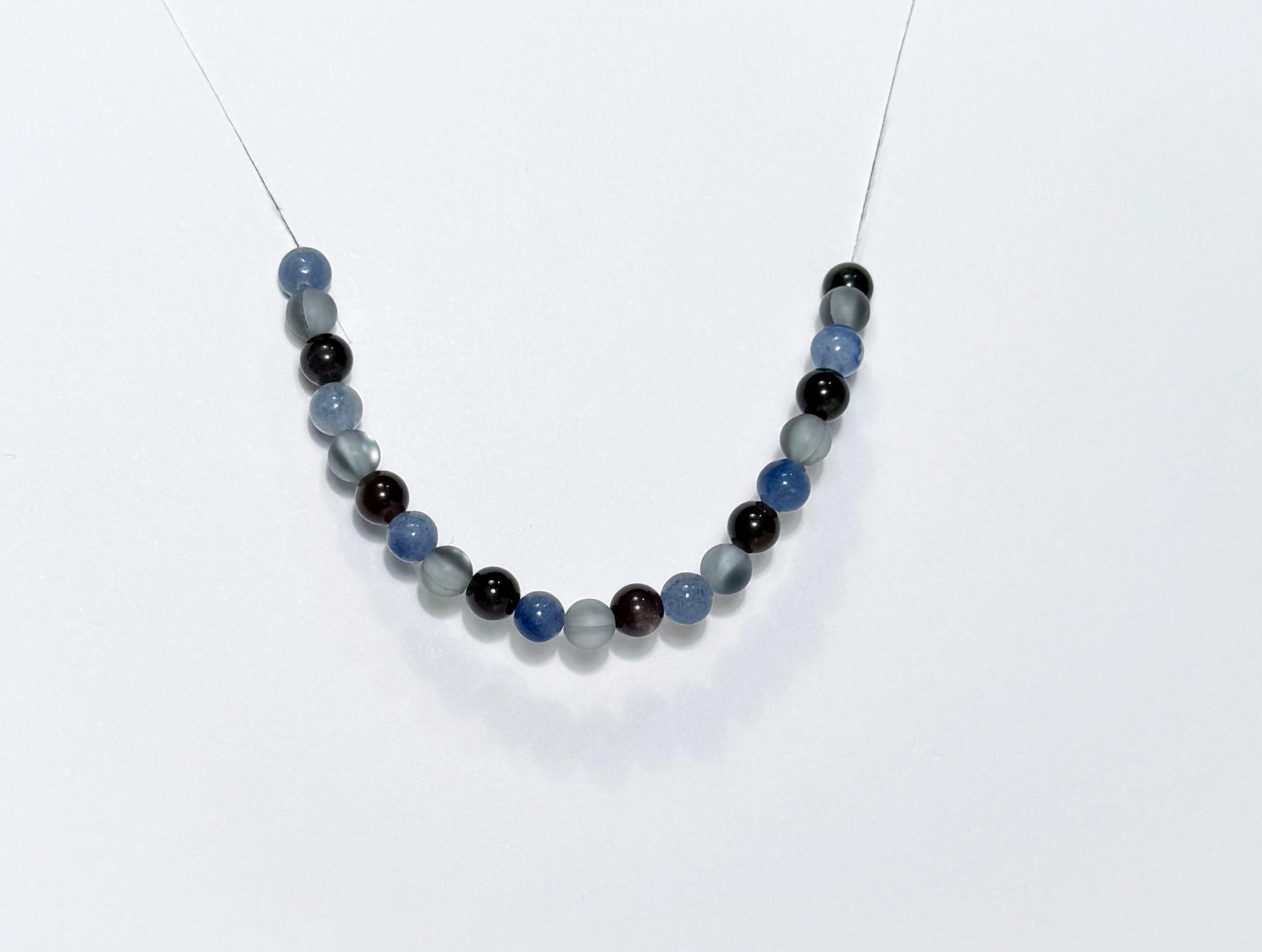 Handmade Natural Blue Aventurine Bracelet with Natural Silver Obsidian and Plated Glass