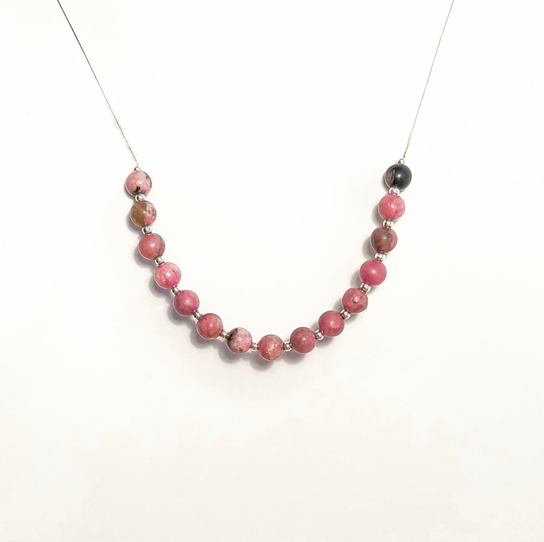 Handmade Natural Rhodonite Bracelet with Sterling Silver Beads