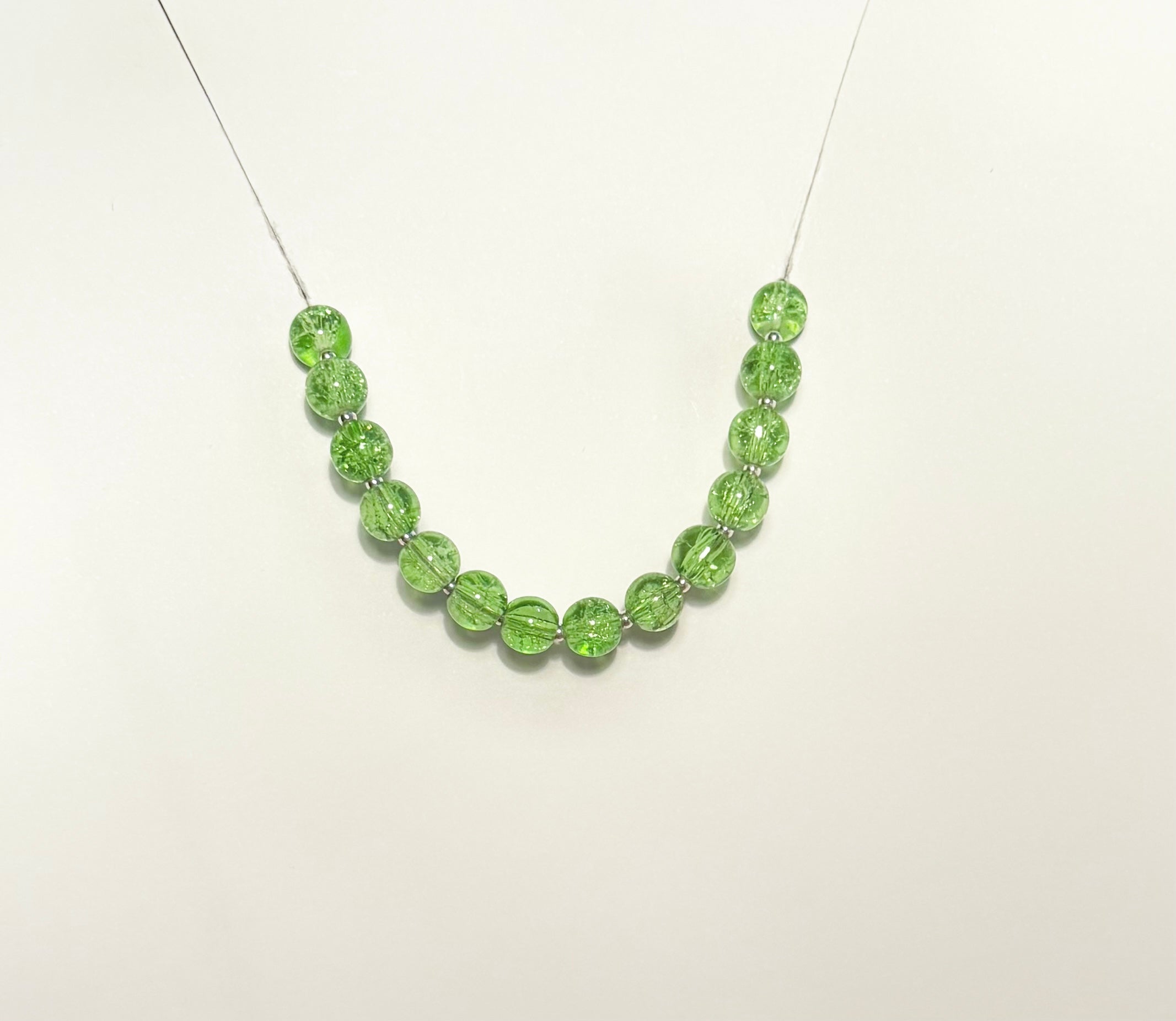 Handmade Green Glass Bracelet with Sterling Silver Beads