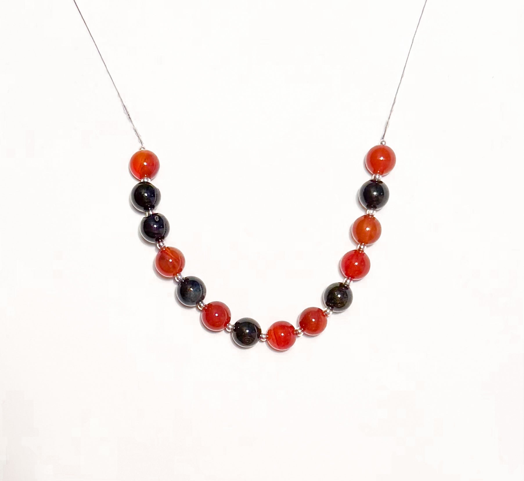 Handmade Natural Agate Bracelet with Sterling Silver Beads