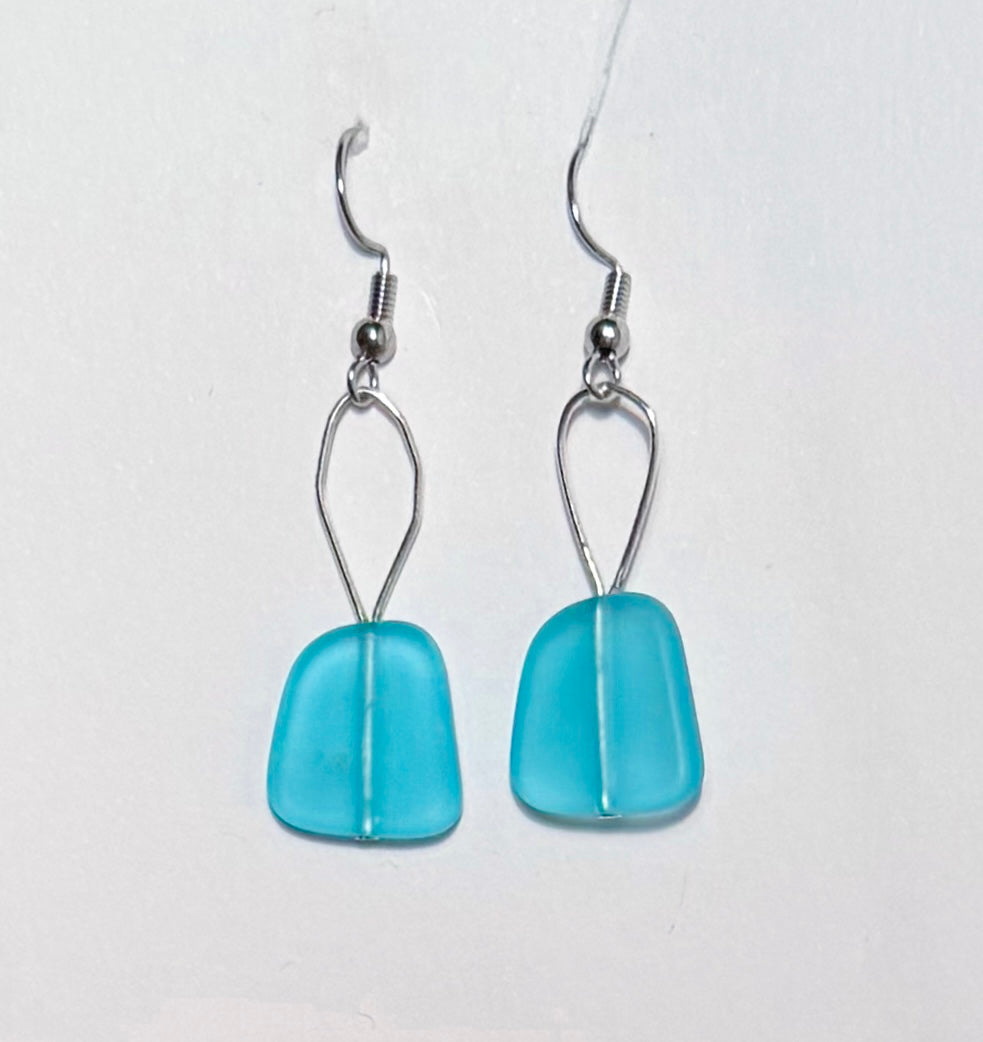 Handmade Blue Sea Glass Earrings Made With Nickel-Free Sterling Silver