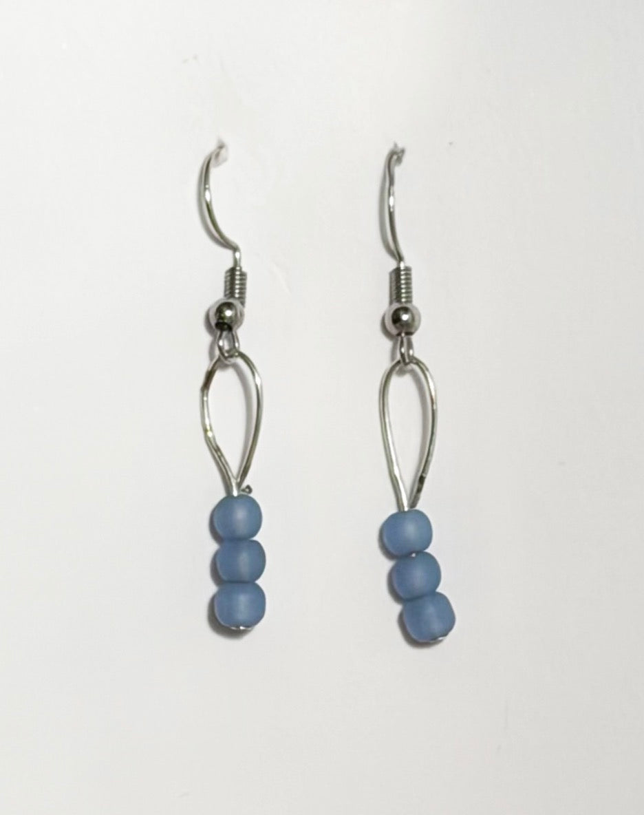 Handmade Natural Blue Glass Earrings With Genuine Nickel-Free Sterling Silver