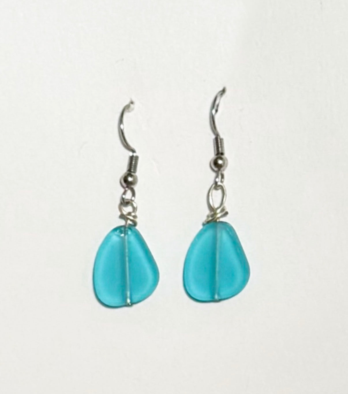 Handmade Natural Blue Sea Glass Earrings Made With Nickel-Free Sterling Silver