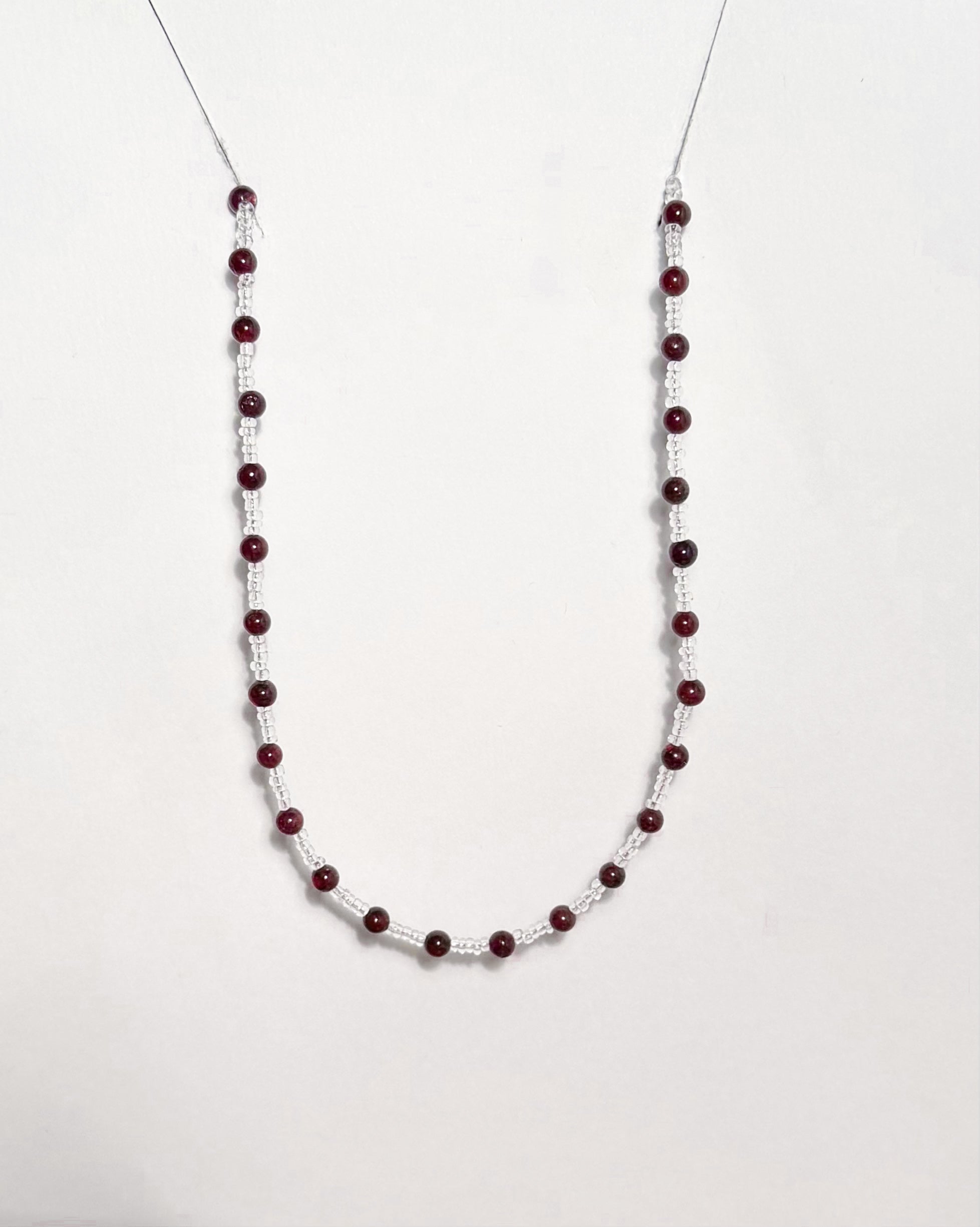 Handmade Natural Garnet Necklace with Glass Spacer Beads