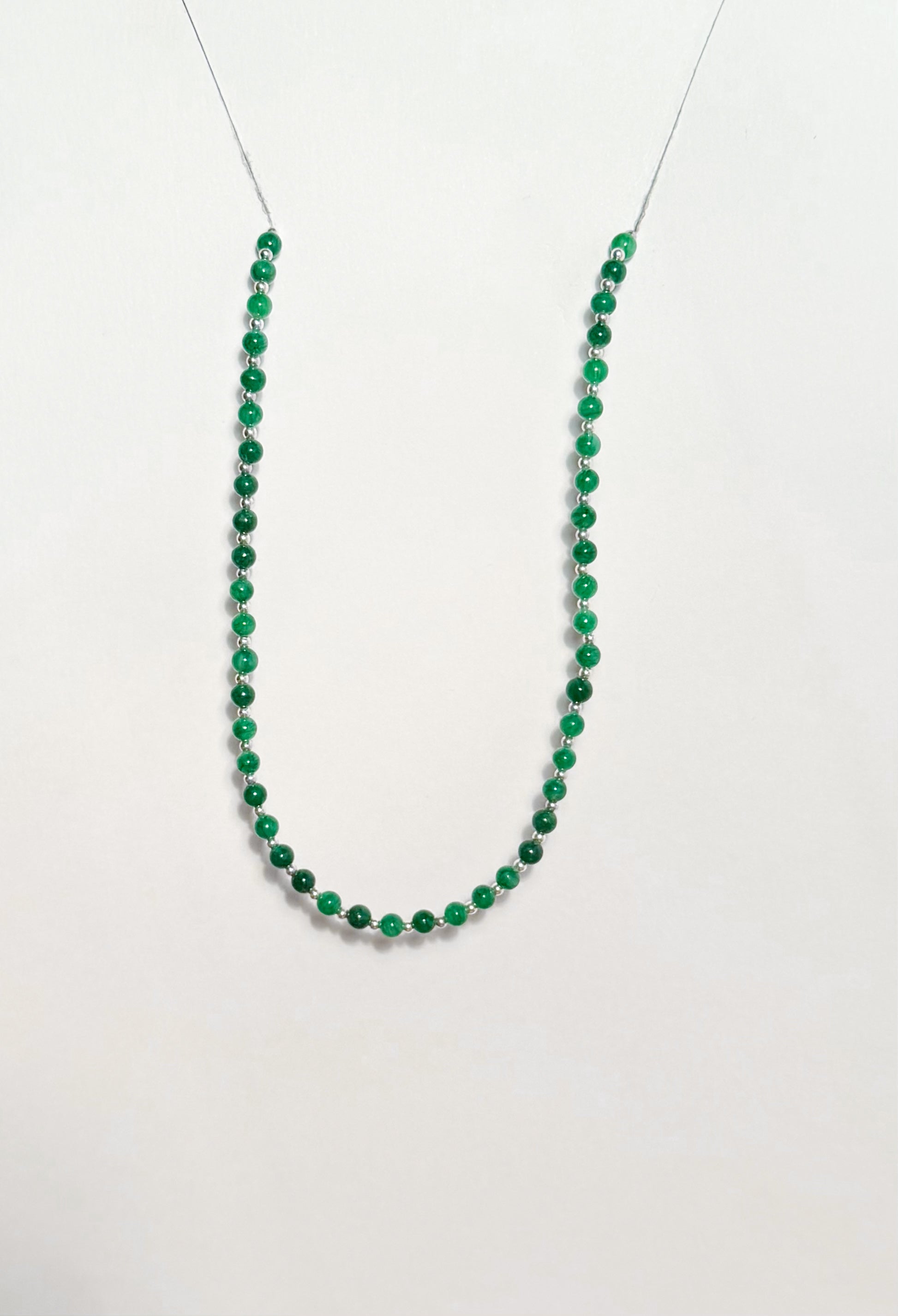 Handmade Natural Jade Necklace with Sterling Silver Beads