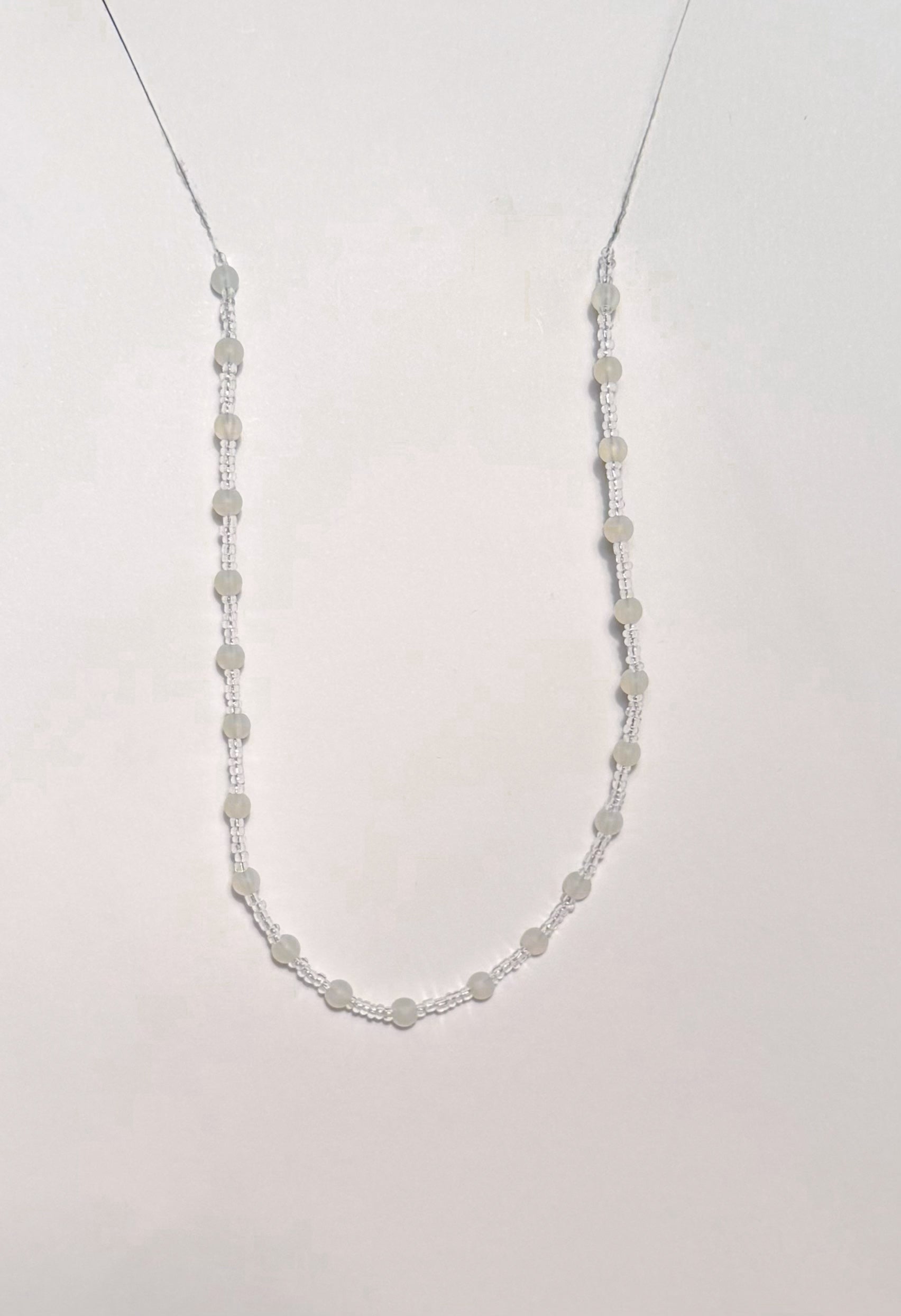 Natural Moonstone Sea Glass Necklace with Glass Spacer Beads