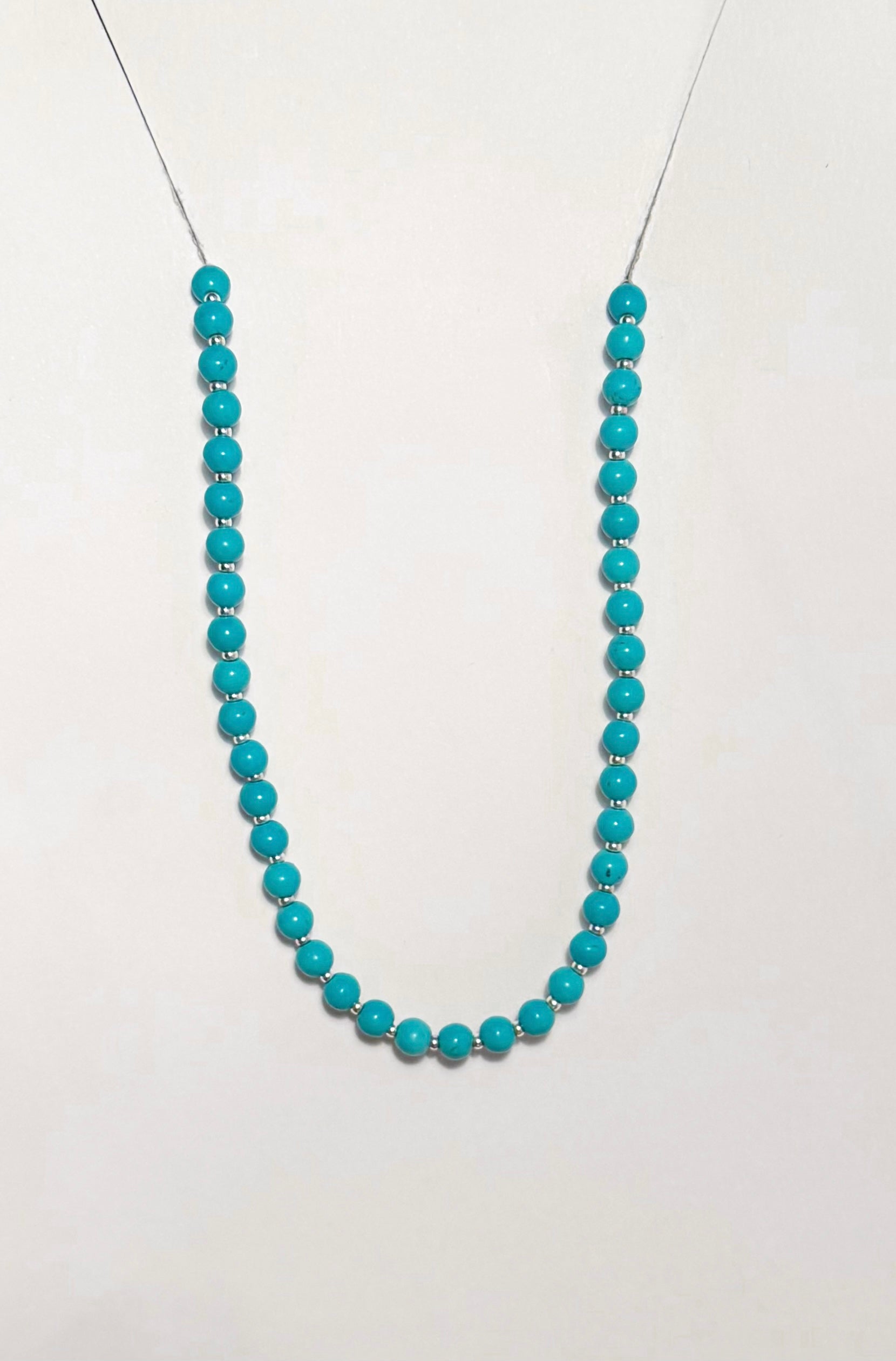 Handmade Natural Turquoise Necklace with Sterling Silver Beads