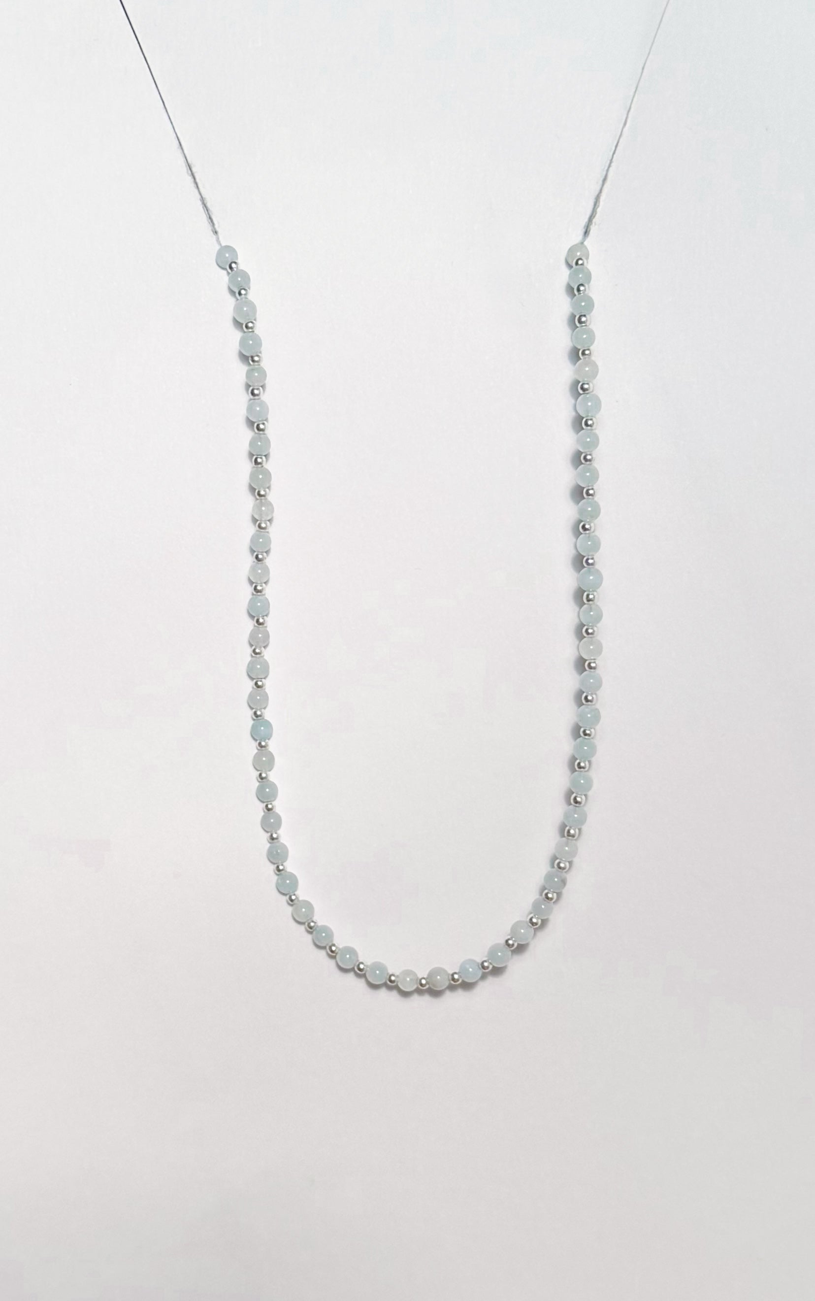 Handmade Natural Aquamarine Necklace with Sterling Silver Beads